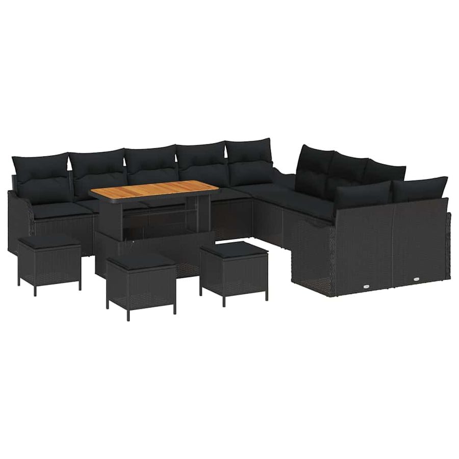 Tuin Sofa Set 14 pcs Zwart poly rattan