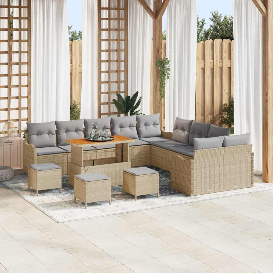 Tuin Sofa Set 14 pcs Beige poly rattan