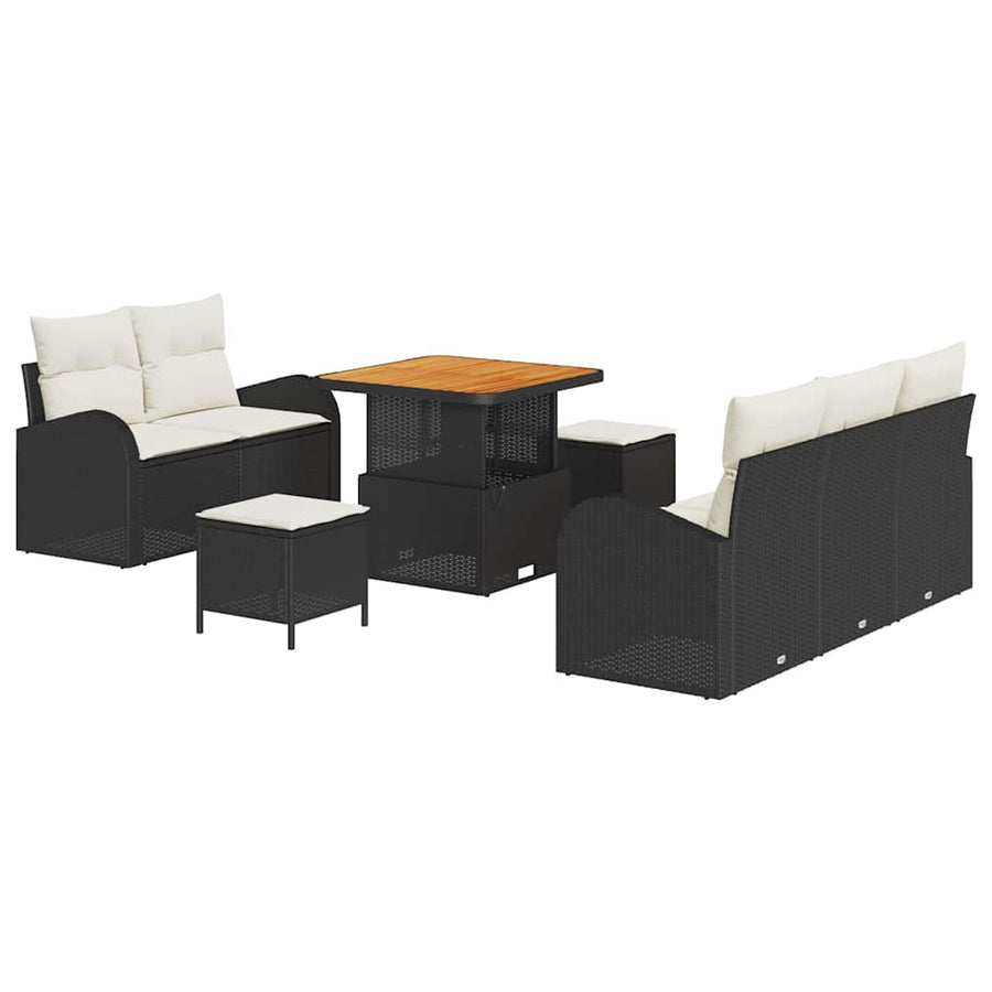 Tuinbankenset met kussen 8 pcs Zwart poly rattan