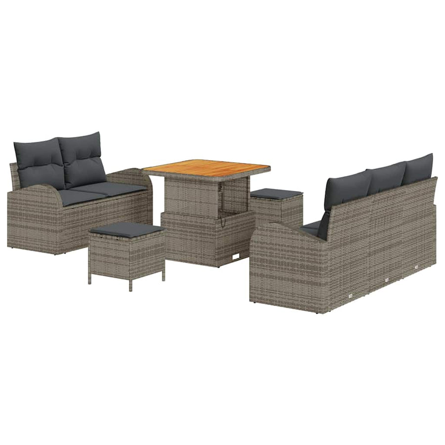 Tuinbankenset met kussen 8 pcs Grijs poly rattan