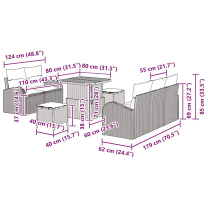 Tuinbankenset met kussen 8 pcs Grijs poly rattan