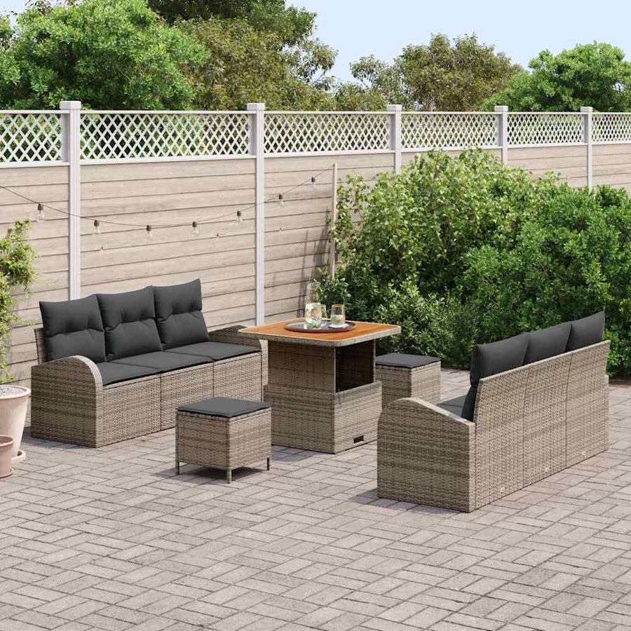 Tuinbankenset met kussen 9 pcs Grijs poly rattan