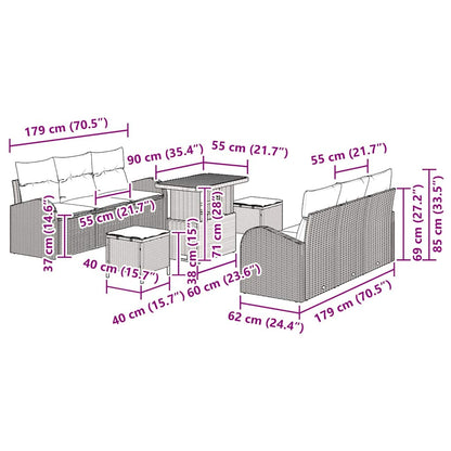 Tuinbankenset met kussen 9 pcs Grijs poly rattan