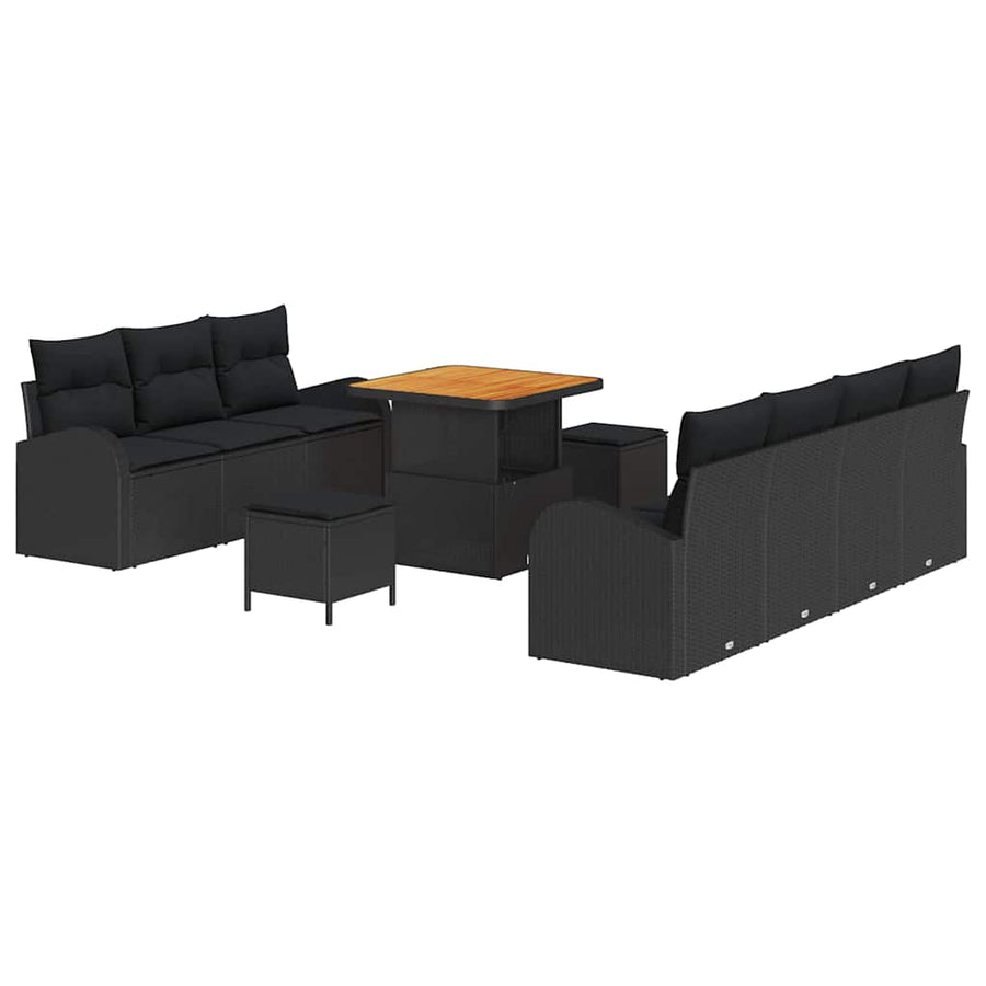 Tuinbankenset met kussen 10 pcs Zwart poly rattan