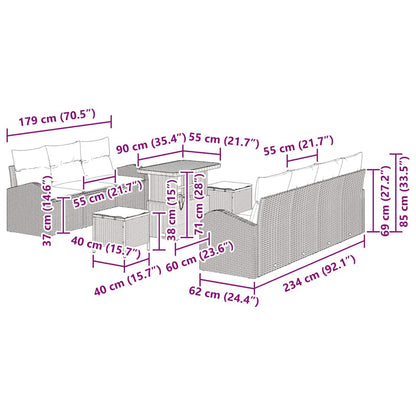 Tuinbankenset met kussen 10 pcs Zwart poly rattan