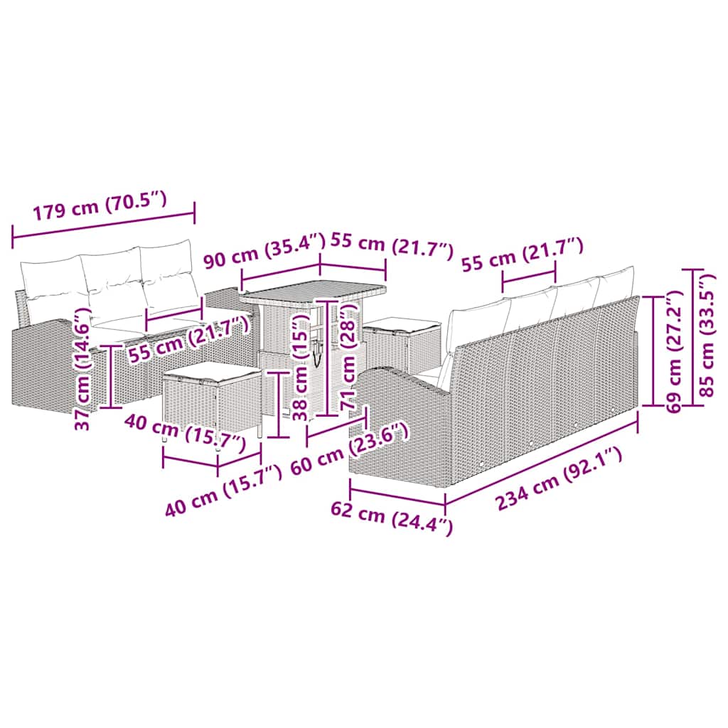 Tuinbankenset met kussen 10 pcs Zwart poly rattan