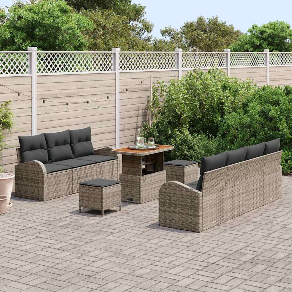 Tuinbankenset met kussen 10 pcs Grijs poly rattan
