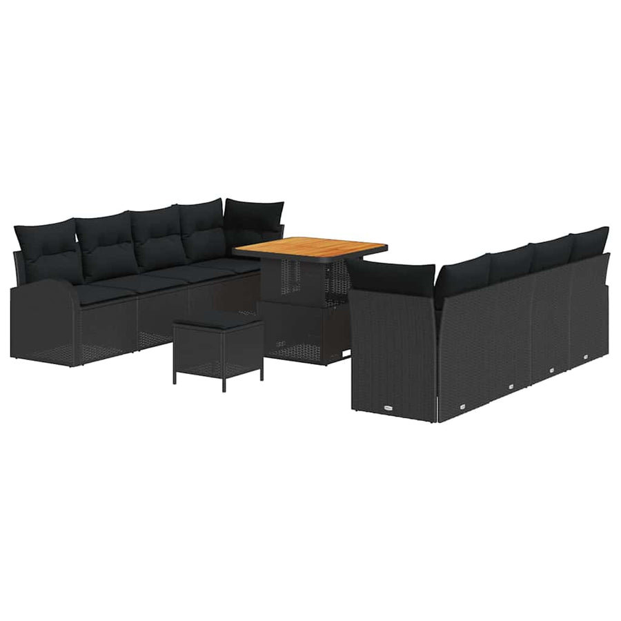 Tuinbankenset met kussen 11 pcs Zwart poly rattan