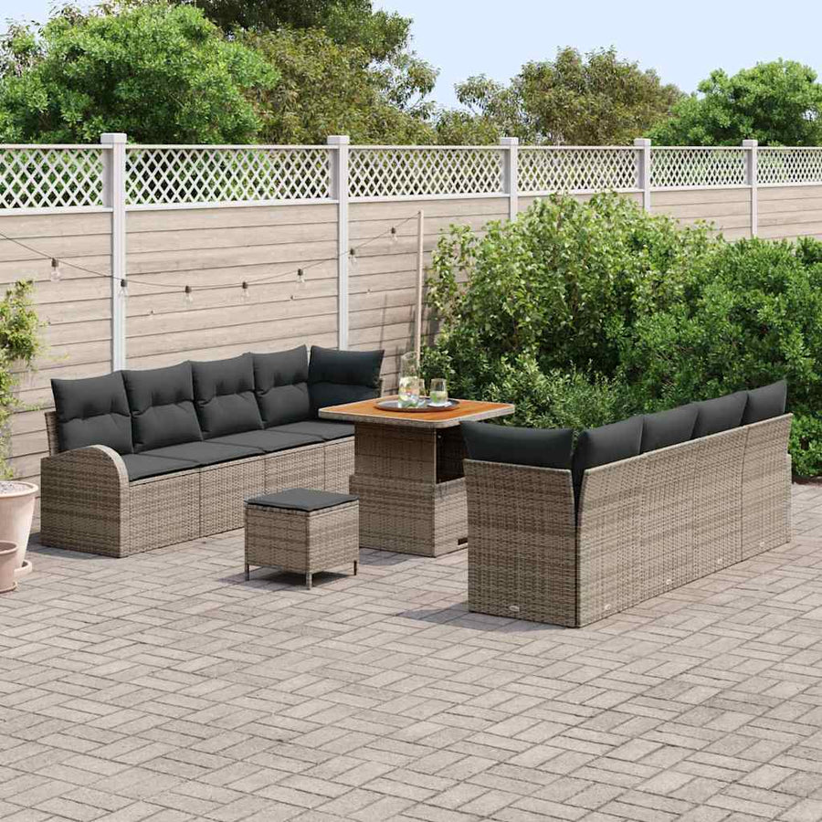 Tuinbankenset met kussen 11 pcs Grijs poly rattan