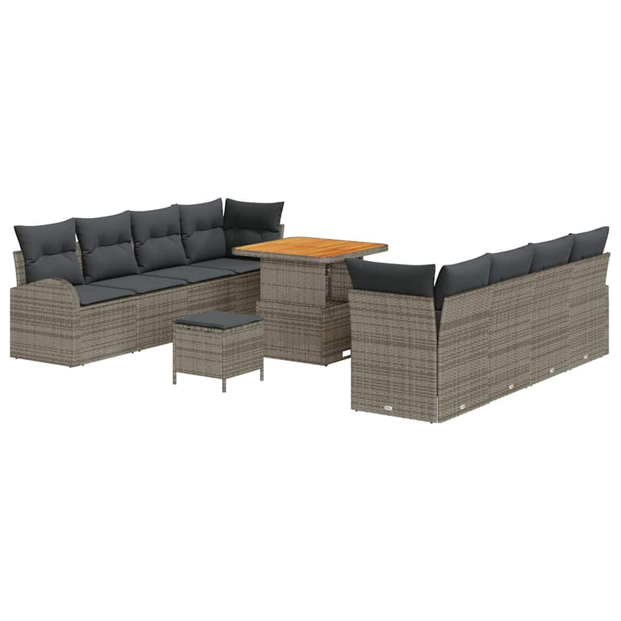 Tuinbankenset met kussen 11 pcs Grijs poly rattan