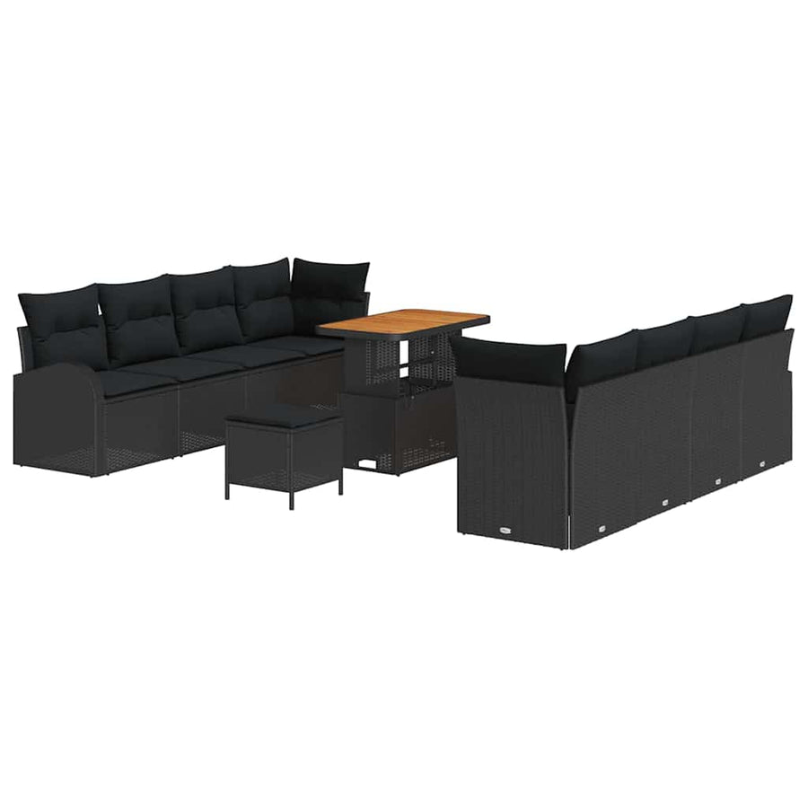 Tuinbankenset met kussen 11 pcs Zwart poly rattan