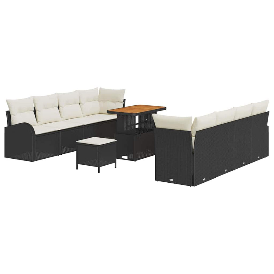Tuinbankenset met kussen 11 pcs Zwart poly rattan