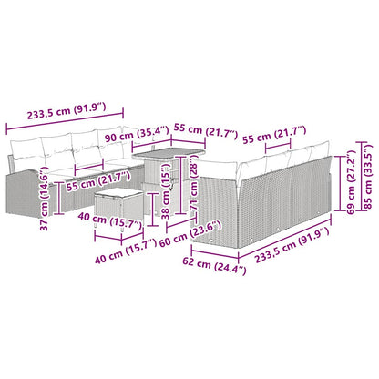Tuinbankenset met kussen 11 pcs Zwart poly rattan