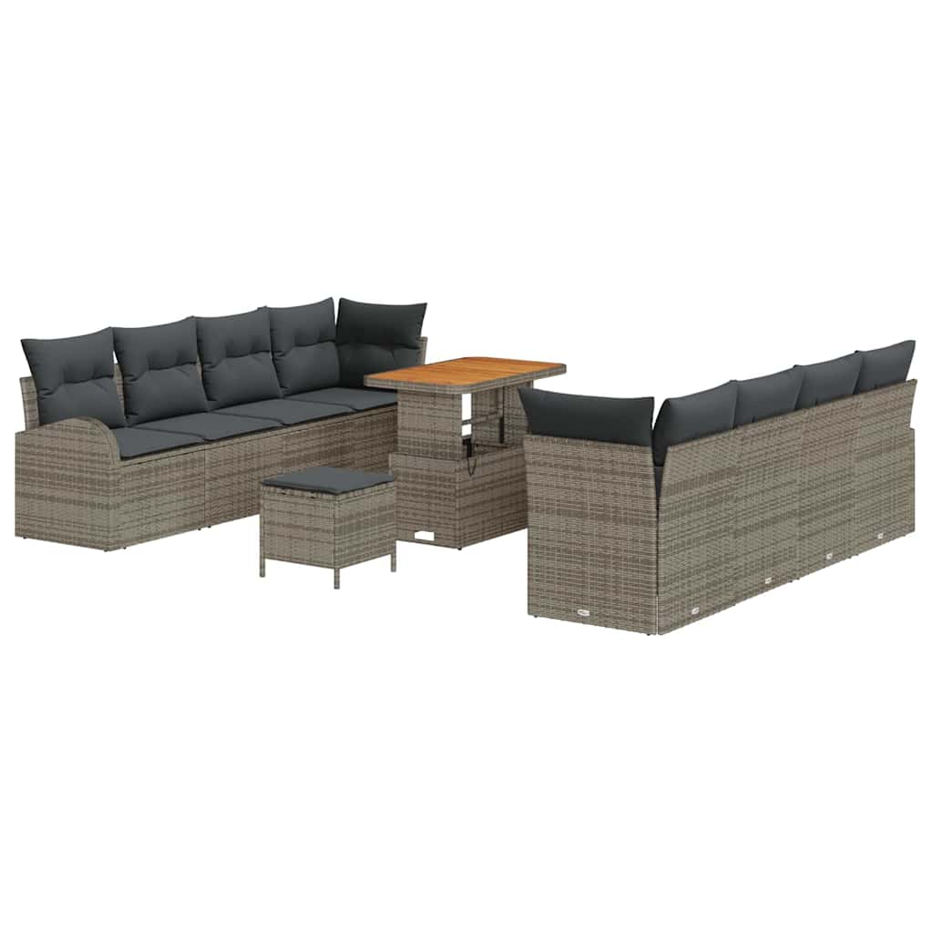 Tuinbankenset met kussen 11 pcs Grijs poly rattan