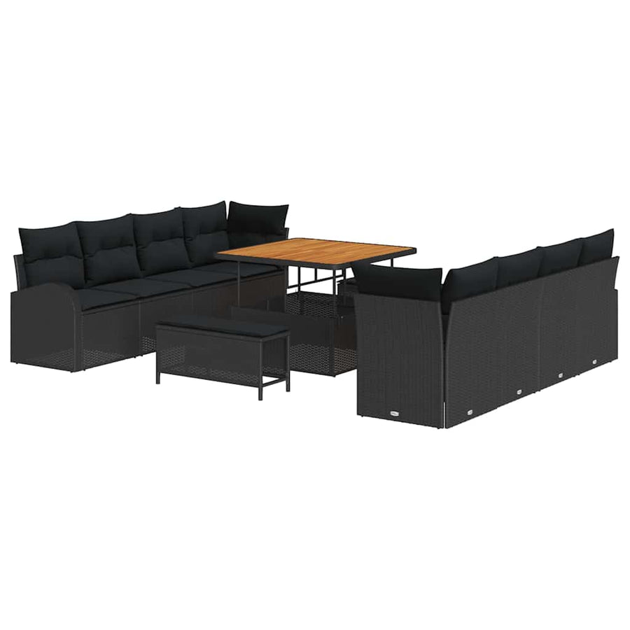 Tuinbankenset met kussen 11 pcs Zwart poly rattan