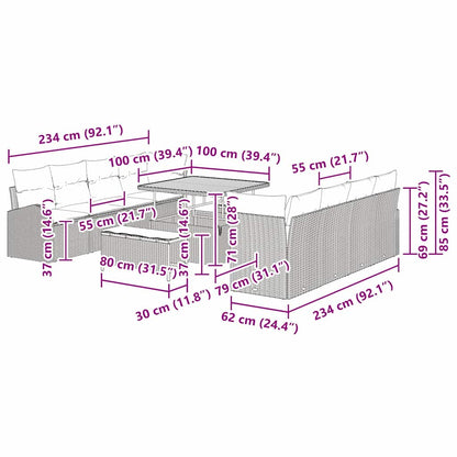 Tuinbankenset met kussen 11 pcs Zwart poly rattan
