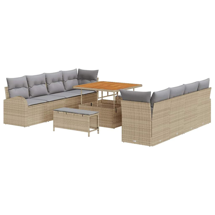 Tuinbankenset met kussen 11 pcs Beige poly rattan