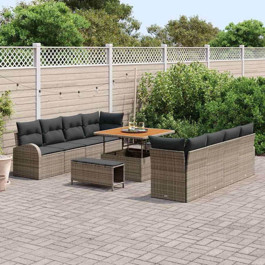 Tuinbankenset met kussen 11 pcs Grijs poly rattan