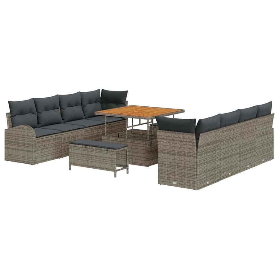 Tuinbankenset met kussen 11 pcs Grijs poly rattan