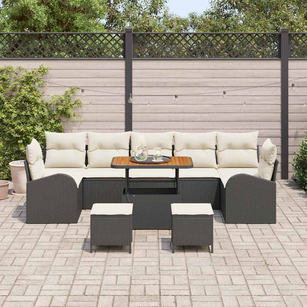 Tuinbankenset met kussen 10 pcs Zwart poly rattan