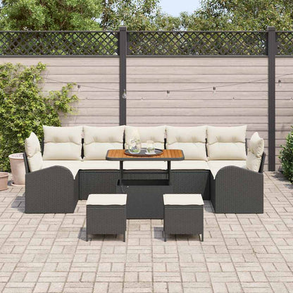 Tuinbankenset met kussen 10 pcs Zwart poly rattan