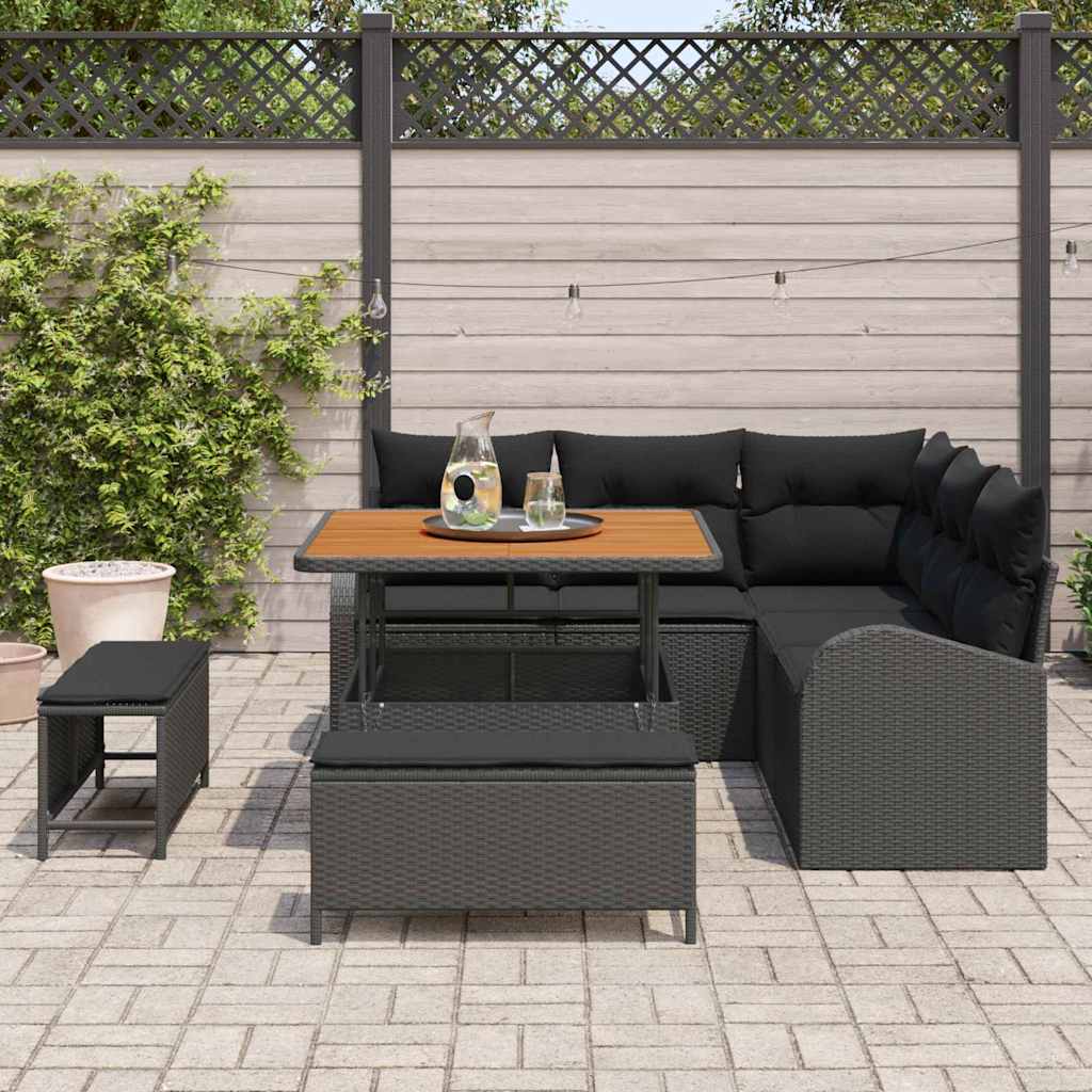 Tuinbankenset met kussen 8 pcs Zwart poly rattan