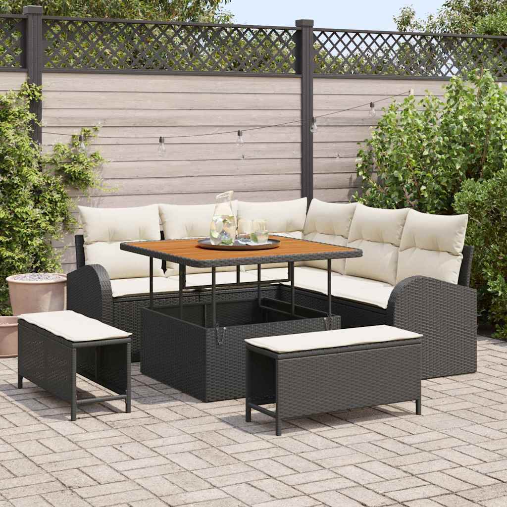 Tuinbankenset met kussen 8 pcs Zwart poly rattan