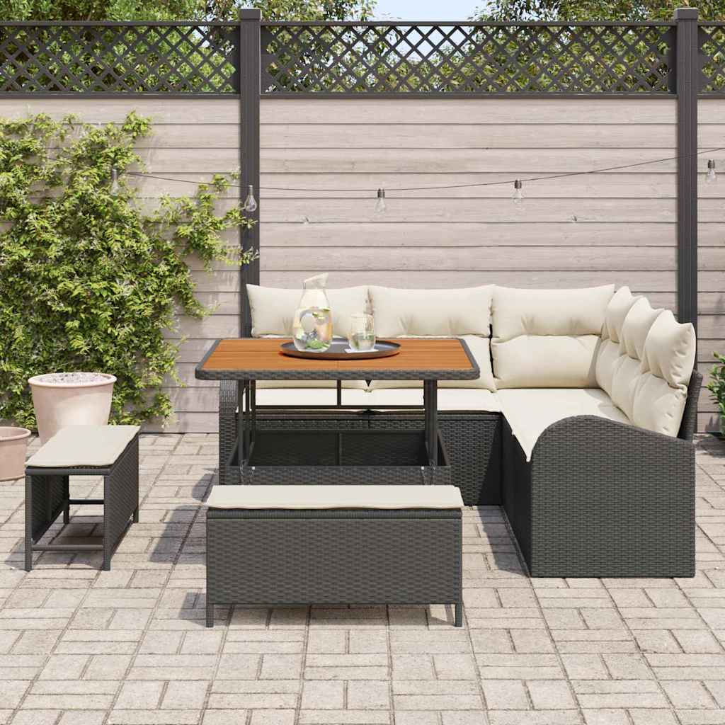 Tuinbankenset met kussen 8 pcs Zwart poly rattan