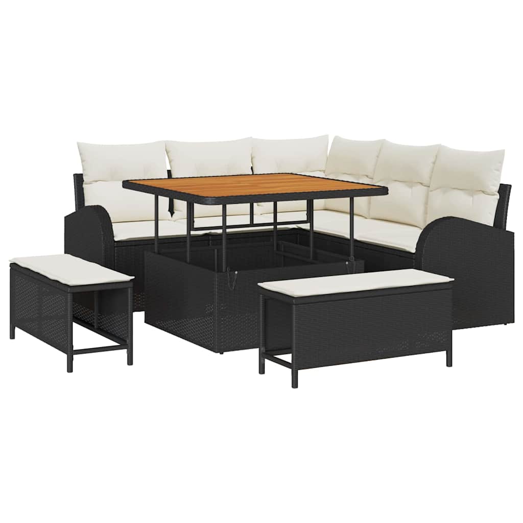 Tuinbankenset met kussen 8 pcs Zwart poly rattan