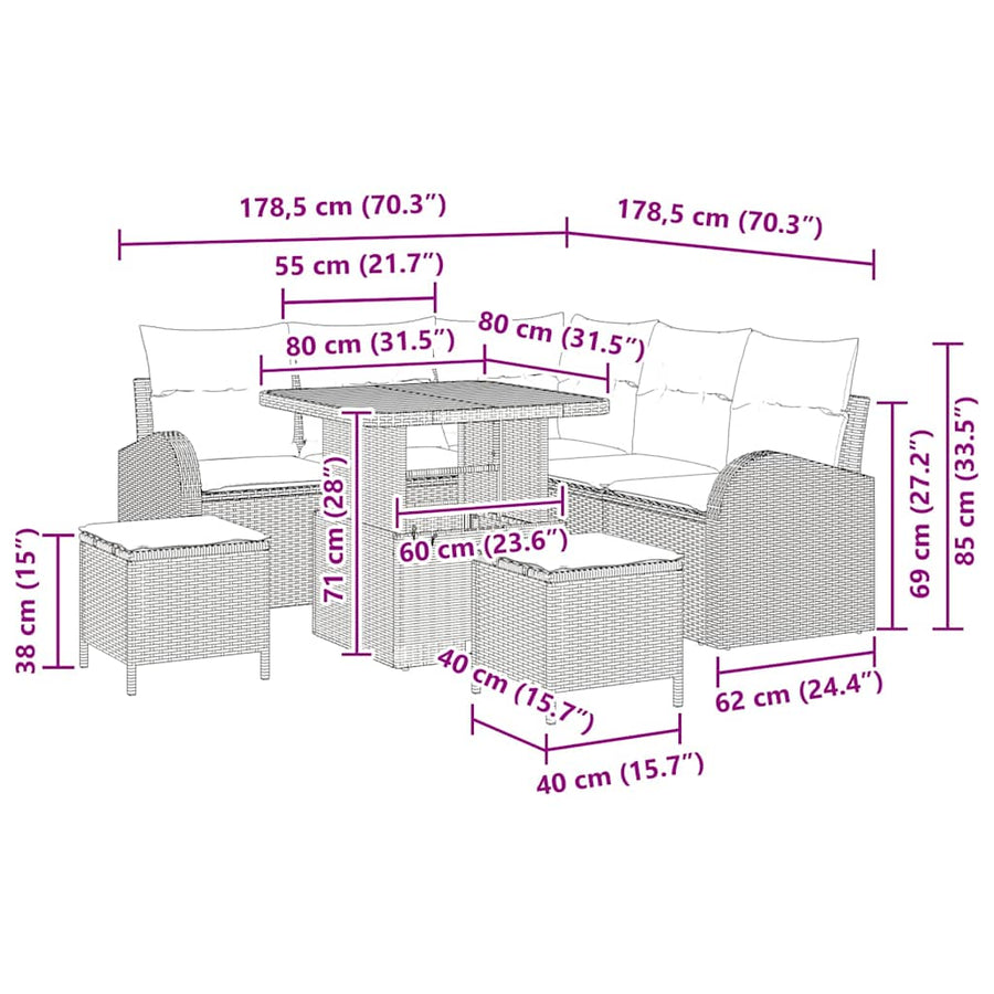 Tuinbankenset met kussen 8 pcs Zwart poly rattan