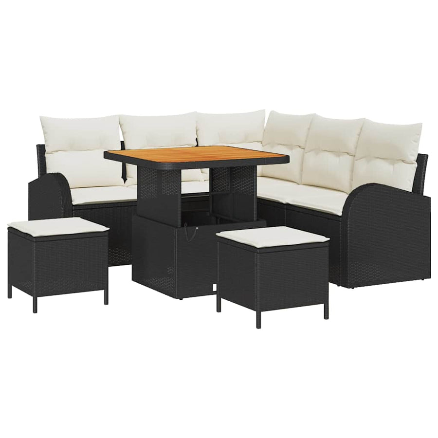 Tuinbankenset met kussen 8 pcs Zwart poly rattan