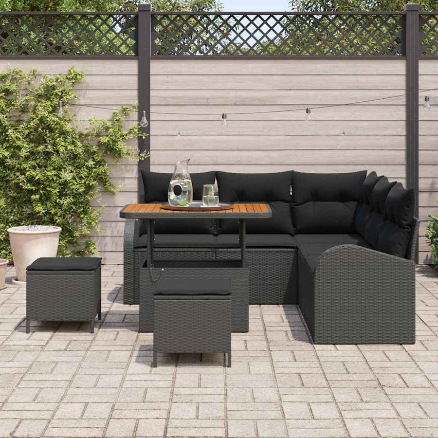 Tuinbankenset met kussen 8 pcs Zwart poly rattan
