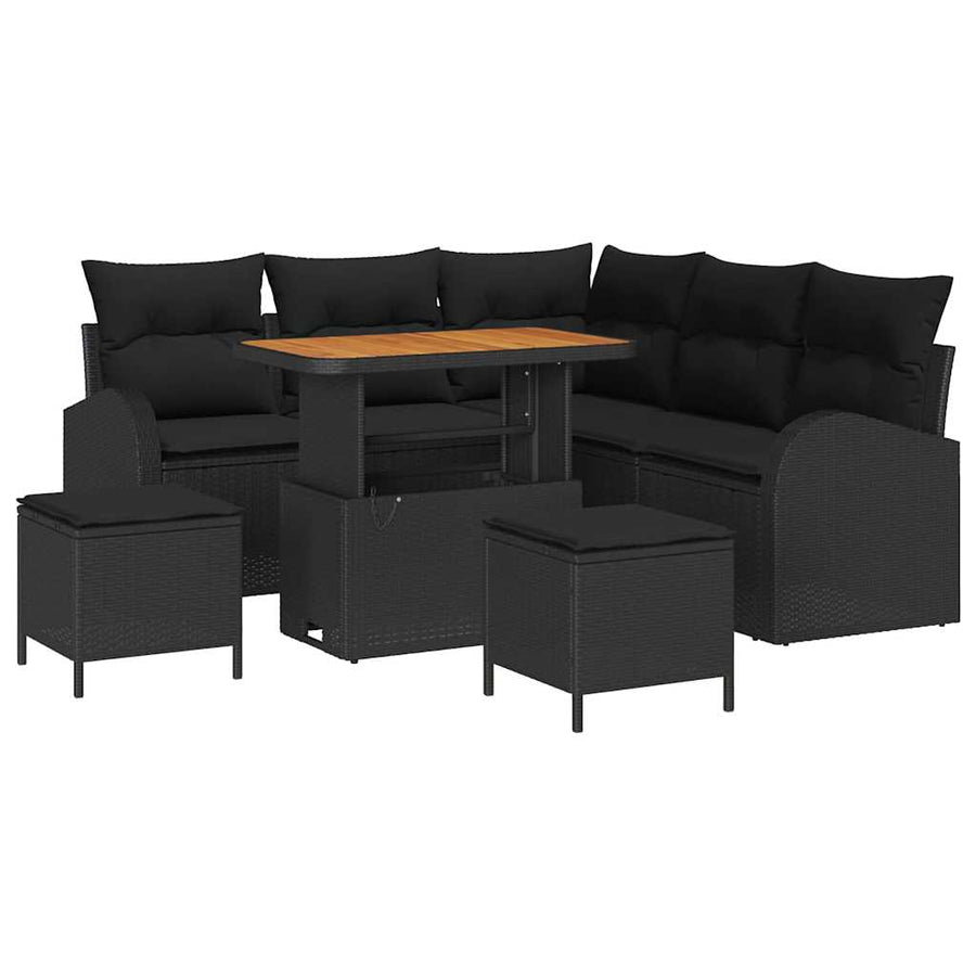 Tuinbankenset met kussen 8 pcs Zwart poly rattan
