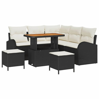 Tuinbankenset met kussen 8 pcs Zwart poly rattan