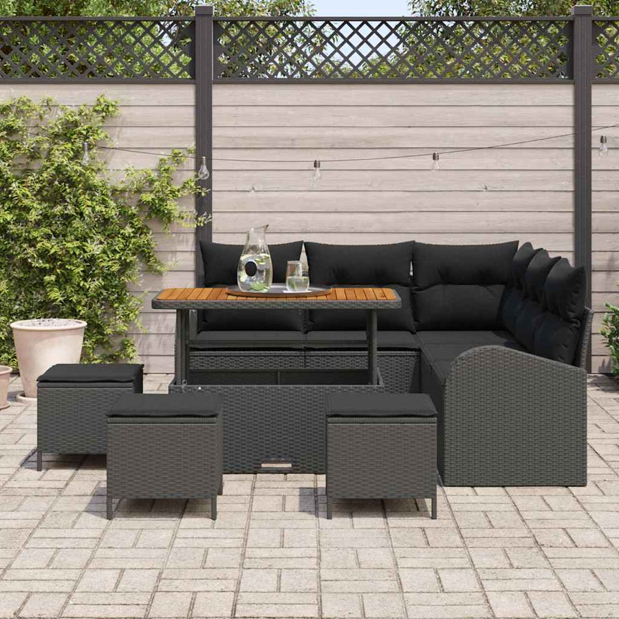 Tuinbankenset met kussen 9 pcs Zwart poly rattan