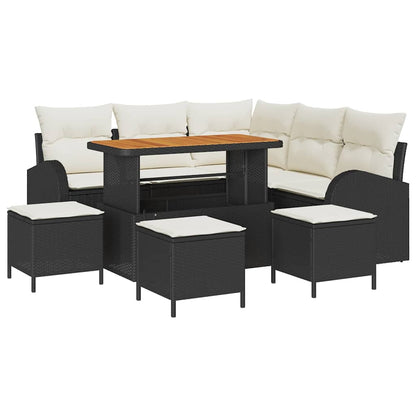 Tuinbankenset met kussen 9 pcs Zwart poly rattan