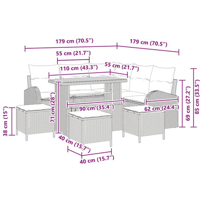 Tuinbankenset met kussen 9 pcs Zwart poly rattan