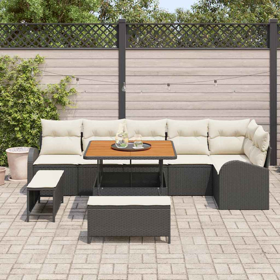Tuinbankenset met kussen 9 pcs Zwart poly rattan
