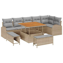 Tuinbankenset met kussen 9 pcs Beige poly rattan