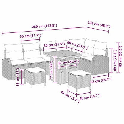 Tuinbankenset met kussen 9 pcs Zwart poly rattan