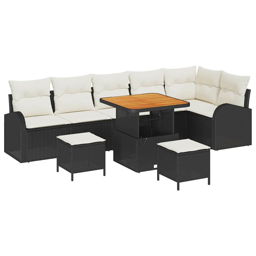 Tuinbankenset met kussen 9 pcs Zwart poly rattan