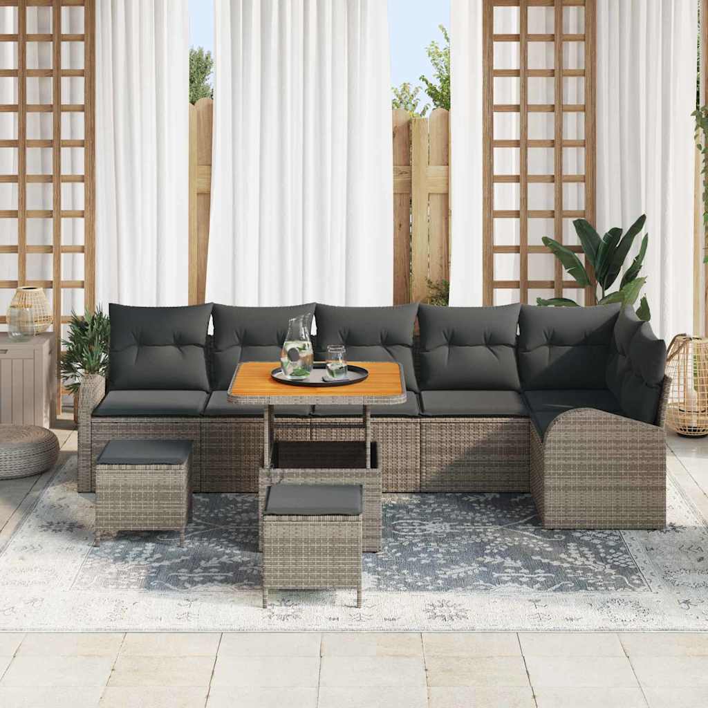 Tuinbankenset met kussen 9 pcs Grijs poly rattan