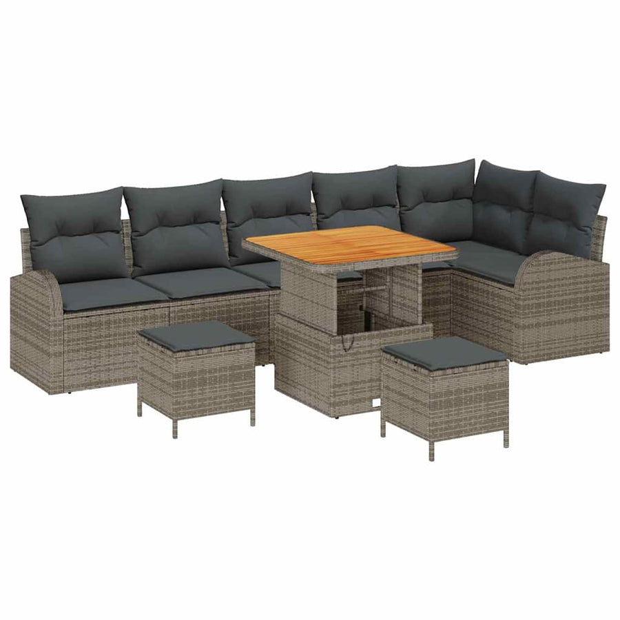 Tuinbankenset met kussen 9 pcs Grijs poly rattan