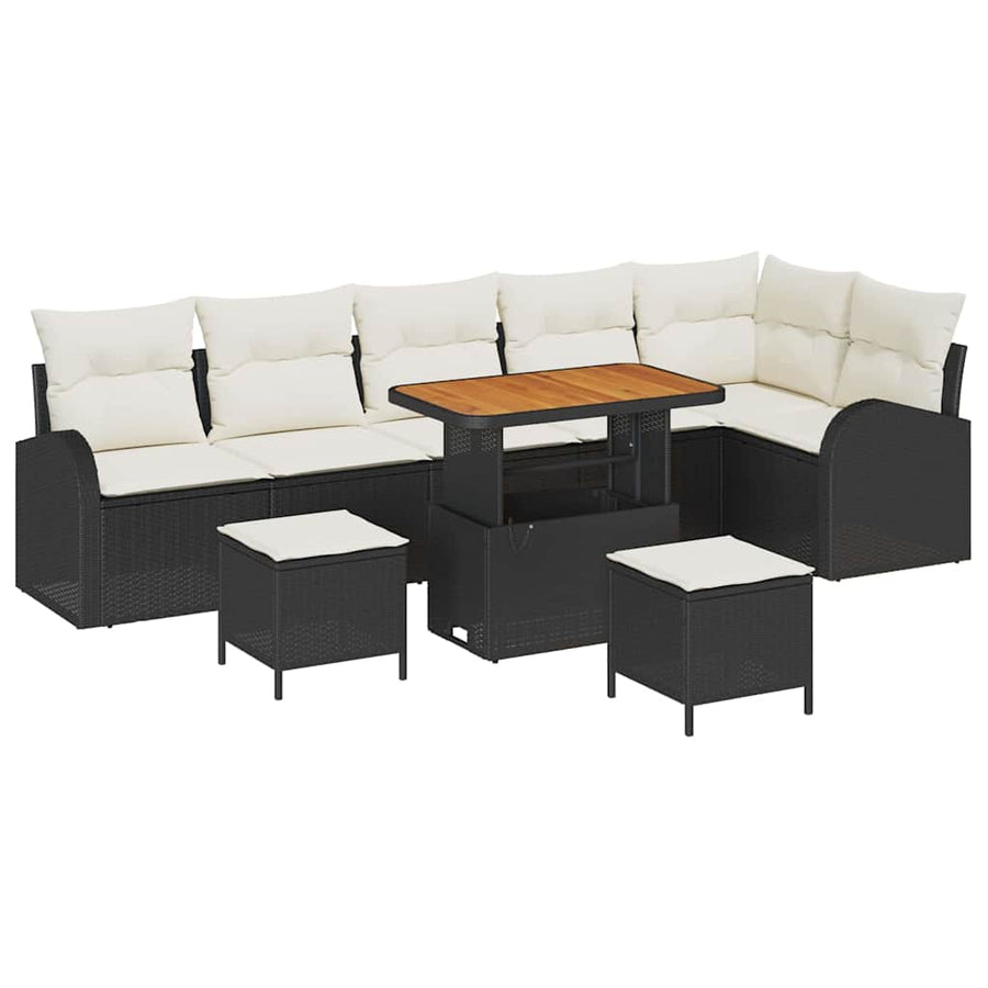 Tuinbankenset met kussen 9 pcs Zwart poly rattan