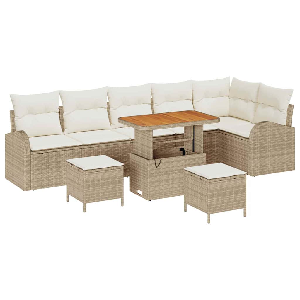 Tuinbankenset met kussen 9 pcs Beige poly rattan