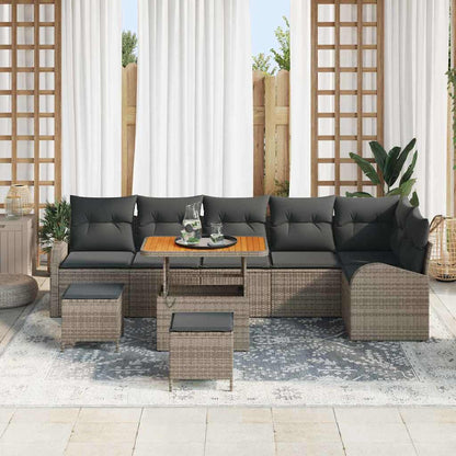 Tuinbankenset met kussen 9 pcs Grijs poly rattan