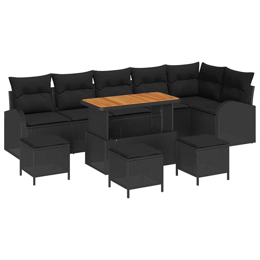Tuinbankenset met kussen 10 pcs Zwart poly rattan
