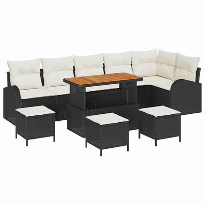 Tuinbankenset met kussen 10 pcs Zwart poly rattan