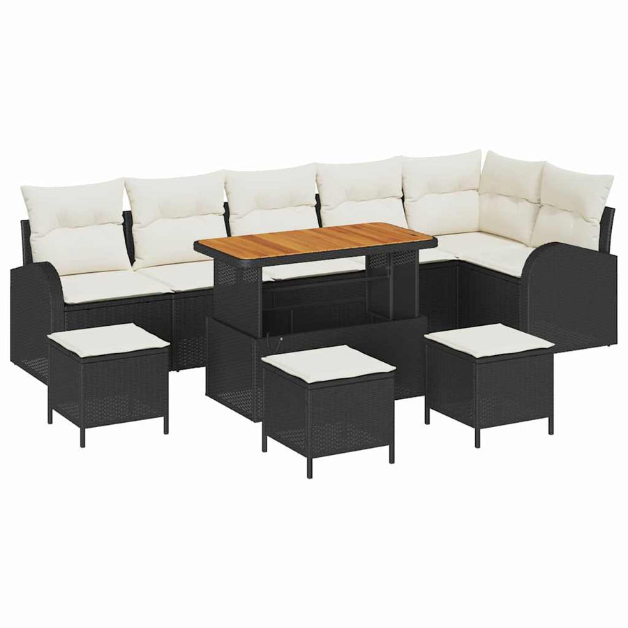 Tuinbankenset met kussen 10 pcs Zwart poly rattan