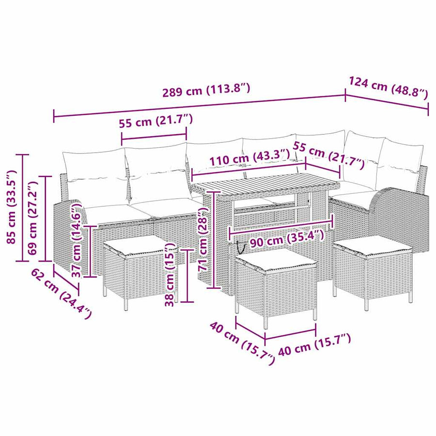 Tuinbankenset met kussen 10 pcs Beige poly rattan